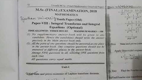 Rajasthan University || Integral Transforms and Integral Equation M.sc (Final Year) question paper