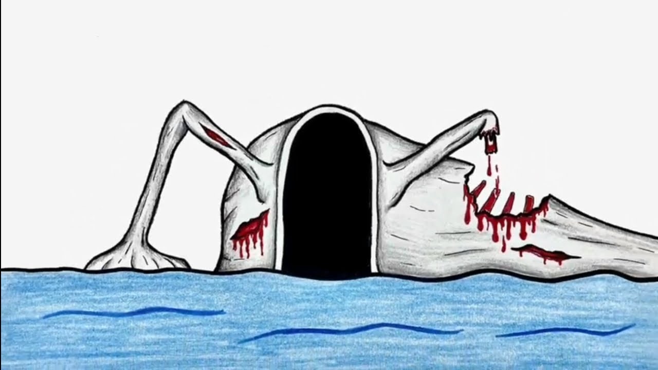 Sea Eater Emerging from the Ocean Realistic Wounded Monster Drawing Step by Step