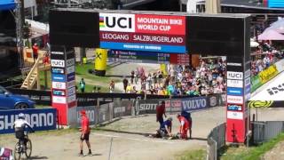 UCI MTB World Cup Downhill @ Leogang 2017, horrible crash Remi Thirion