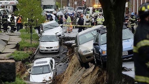 Watch Terrifying Footage: Baltimore Street To Collapse, Swallowing More Than a Half-Dozen Cars