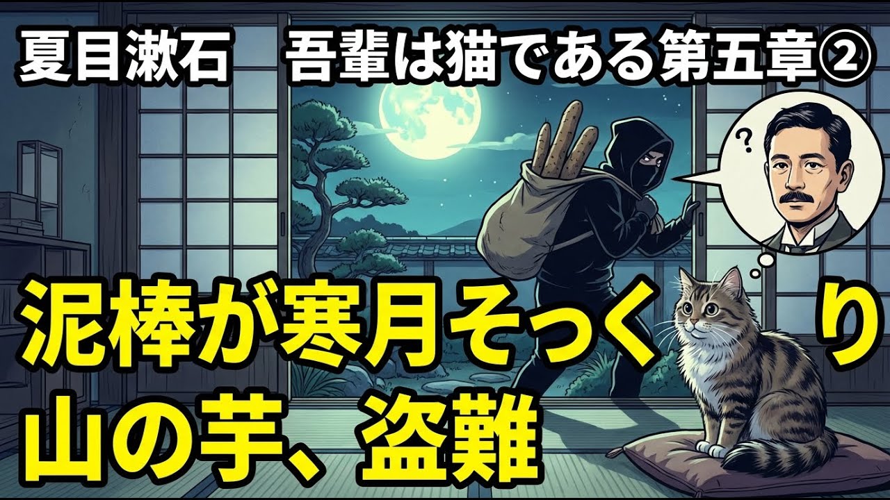【睡眠朗読】夏目漱石　吾輩は猫である｜泥棒が寒月そっくり…山の芋まで盗まれた夜 ｜侵入者の正体は“好男子”！？