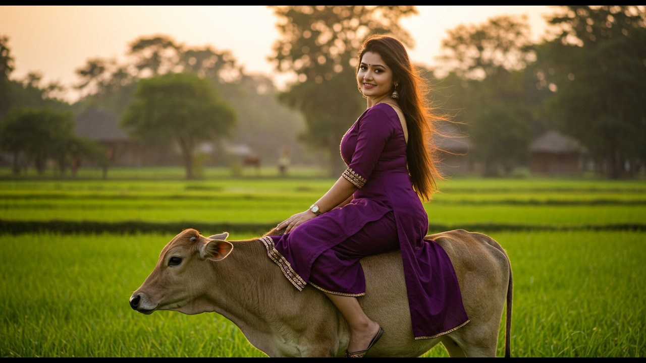 🌾 Деревенская красавица и ее нежный теленок 🌾