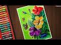 How to draw easy flowers drawing with oil pastel step by step for beginners  butterfly in flowers