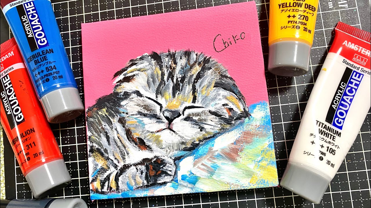 ミニキャンバスに猫の絵を描いてみた♪