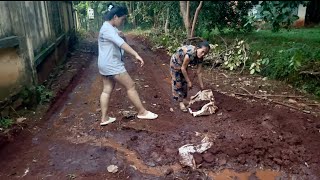 New Bigo The Girl And Grandma Are Working Hard To Renovate The Path After The Rains