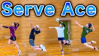 (Volleyball match) Friends get many service aces
