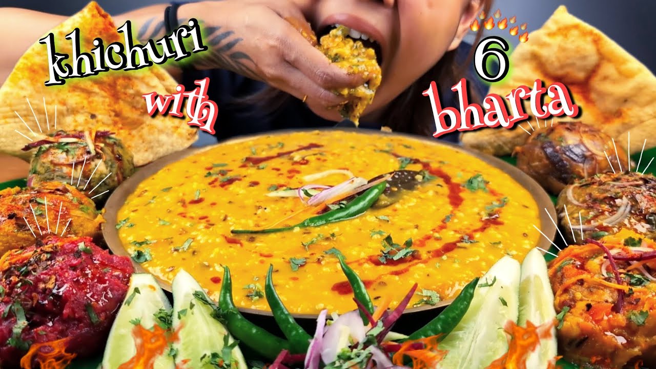 EATING KHICHURI WITH 6 SPICY BHORTA EATING ALOO BHORTA, KARELA BHORTA, PUMPKIN BHORTA, BEGUN BHORTA