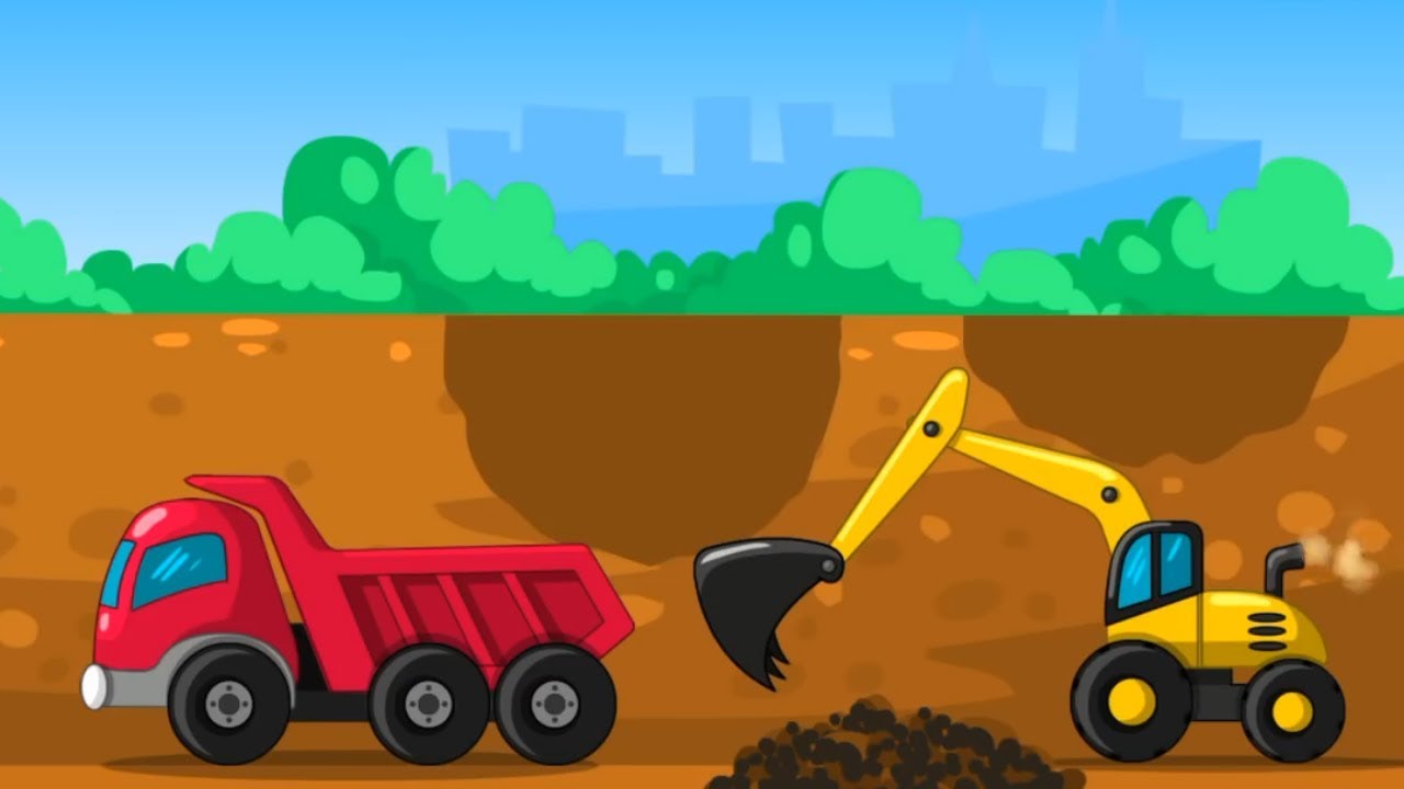 caminhão e escavadeira / desenho animado de carrinhos / video para  criançinhas / trator trabalhando 