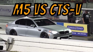 New BMW M5 vs Cadillac CTS-V | Drag Race 1/4 Mile