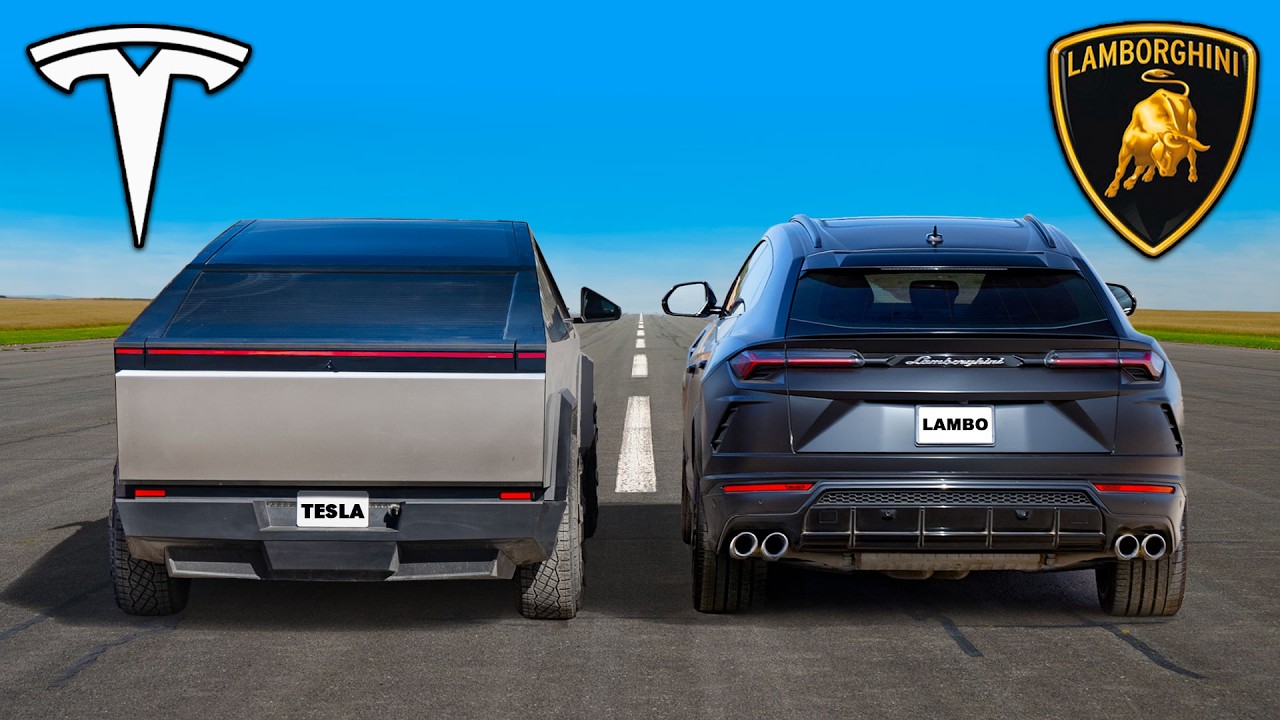 ⁣Tesla Cybertruck v Lamborghini Urus: DRAG RACE