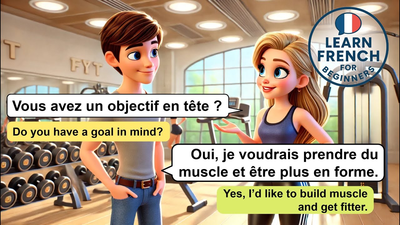 Разговор на французском в спортзале | Диалог для начинающих A1 с переводом на английский