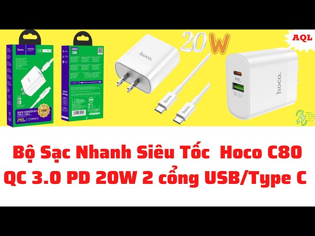 Bộ Sạc Nhanh Siêu Tốc  Hoco C80 QC 3.0 PD 20W 2 cổng USB/Type C Phù hợp  Cho Tất Cả  Các Dòng Máy.