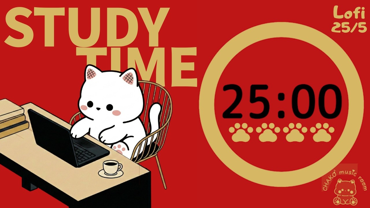 Study with Chako | 2 Hours Pomodoro (25mins. focus &5mins.break ×4) | Lofi | No Vocals | Focus