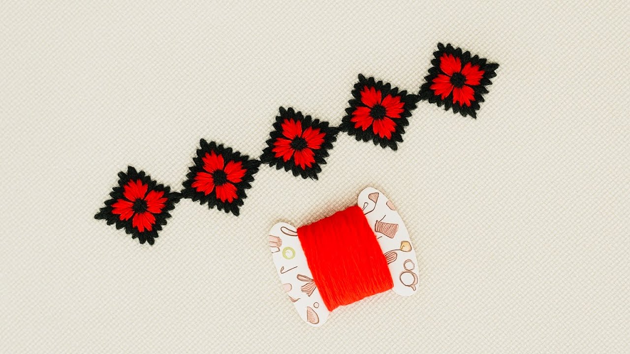 Easy & beautiful border embroidery design 🌸 |handbroidery 🧵