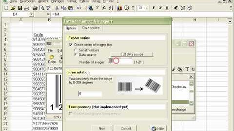 Create a series of barcode images with data from a spread sheet