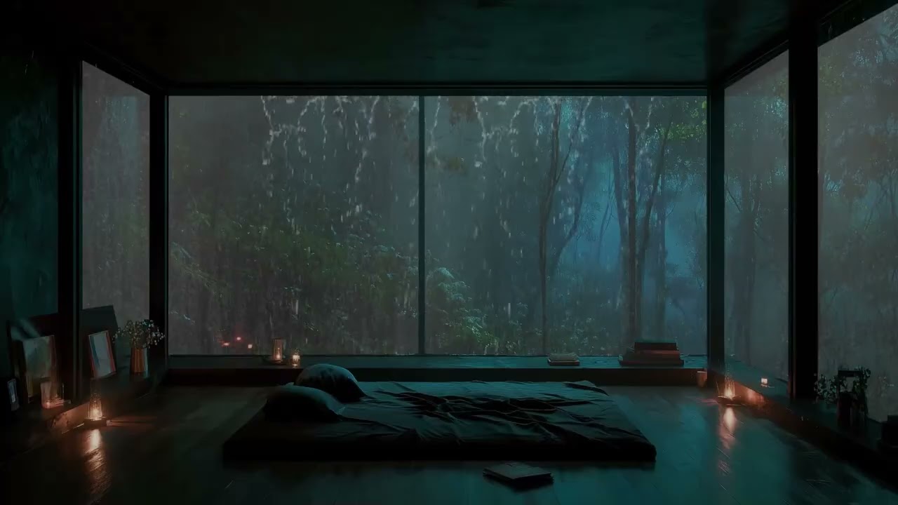 Midnight Rainstorm at Cozy Cabin 🌧️ Relaxing Thunder & Rain Sounds for Sleep