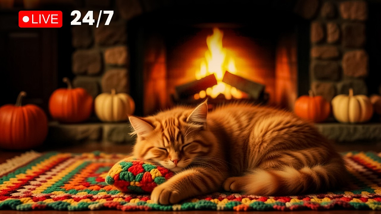 Tranquil Cat Purring ASMR | Cozy Fireplace Ambience for Ultimate Relaxation