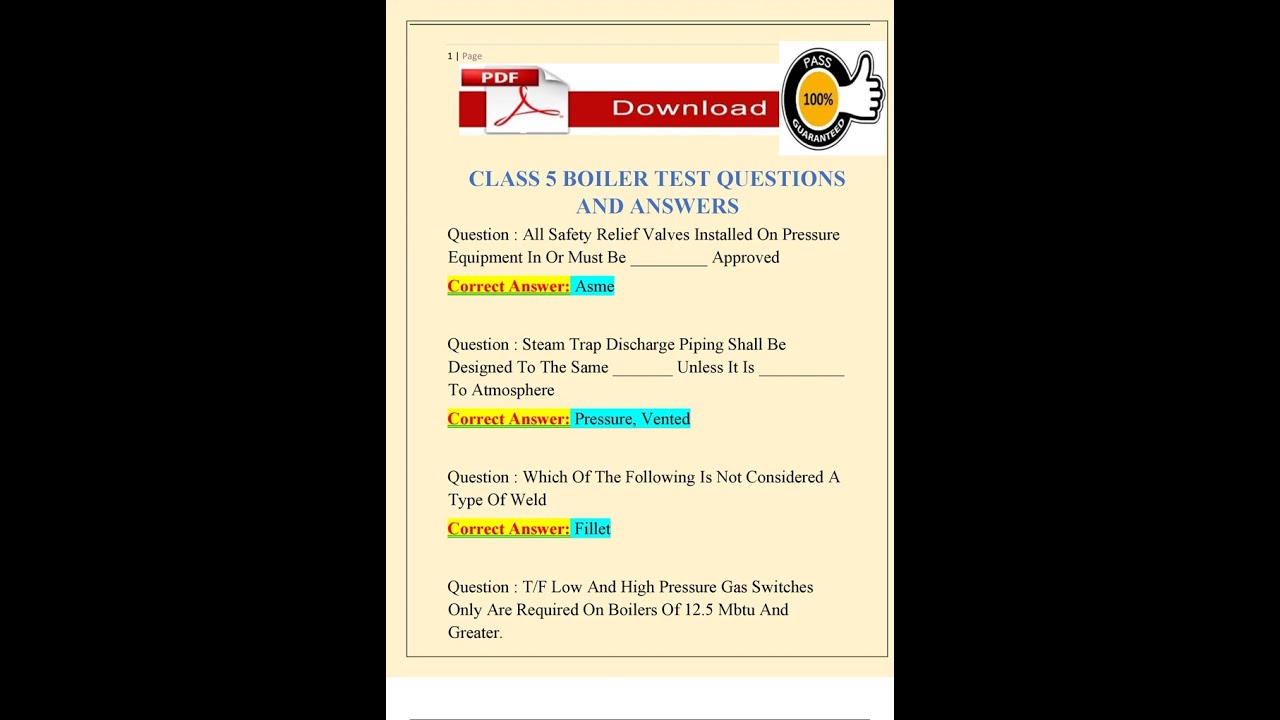 CLASS 5 BOILER TEST QUESTIONS AND ANSWERS