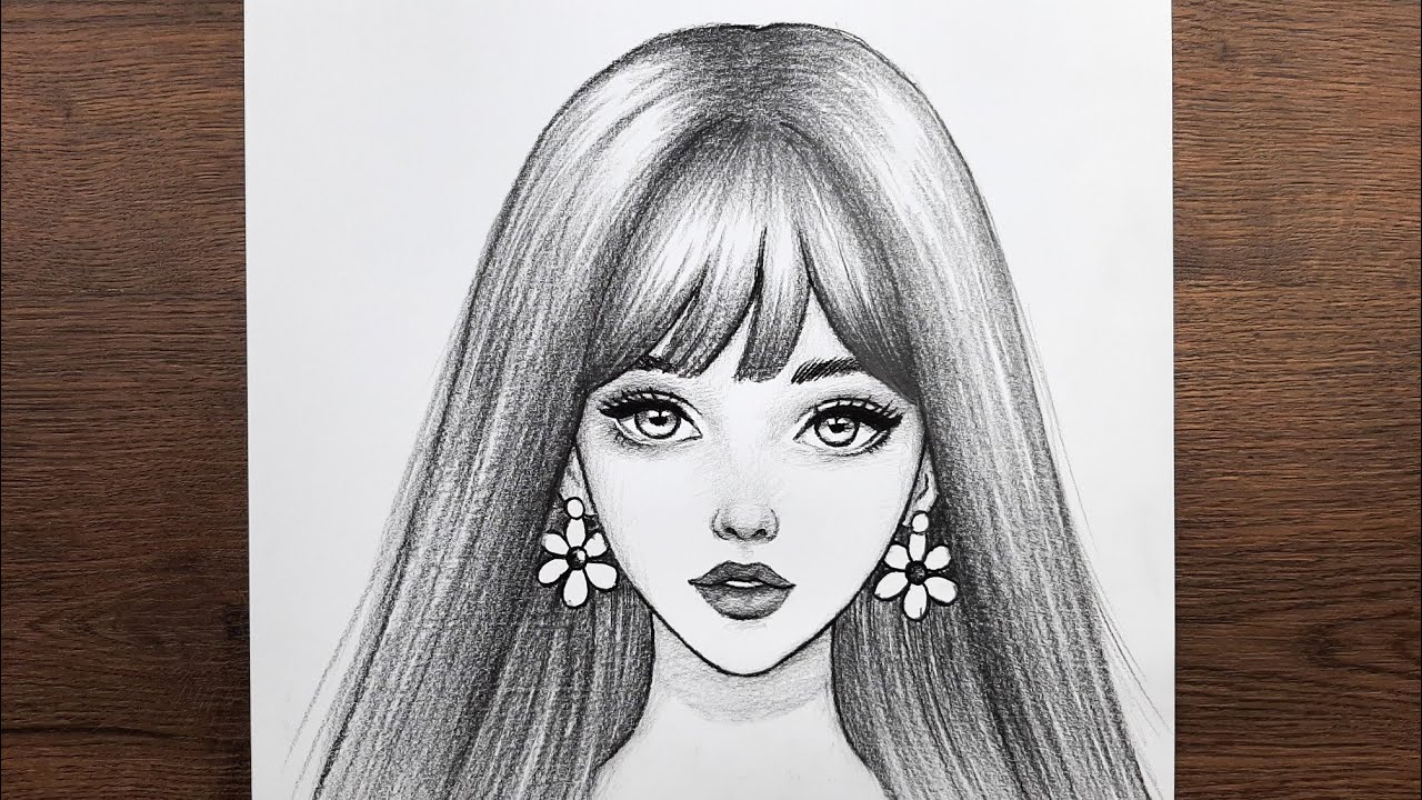 Adım adım güzel kız resmi çizimi, Kolay karakalem portre nasıl çizilir, öğretici çizim eğitimi