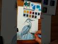 Blue Heron Ink and Watercolor Painting #blueheron #drawing #watercolor #sketch #birds #art