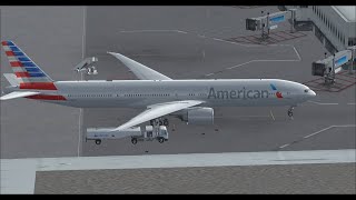 Los Angeles Intl (KLAX) to to London Heathrow Intl (EGLL) FSX PMDG American B777-300 Wing View