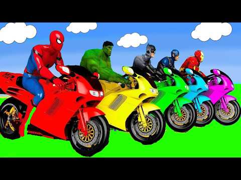 SPIDER MAN Takes on Spiral Bridge Stunt Ride on Motorcycle🦺🥽بطال الخارقين على القضبان دوامة قمع