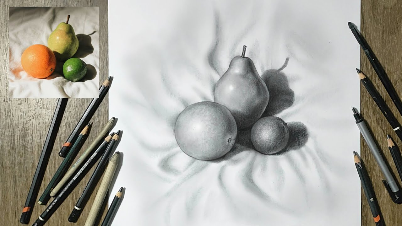 Menggambar sketsa buah 3d menggunakan Pensil