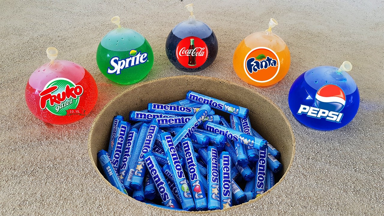 Эксперимент!! Воздушные шары против Coca-Cola, Sprite, Pepsi, Fanta, Fruko и Mentos Underground