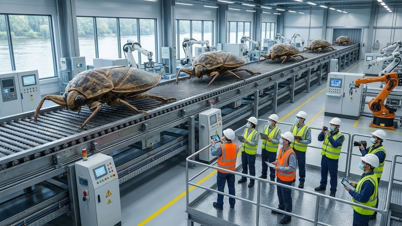 “How Giant Water Insects Are Made Crispy — Extreme Factory Process Explained”