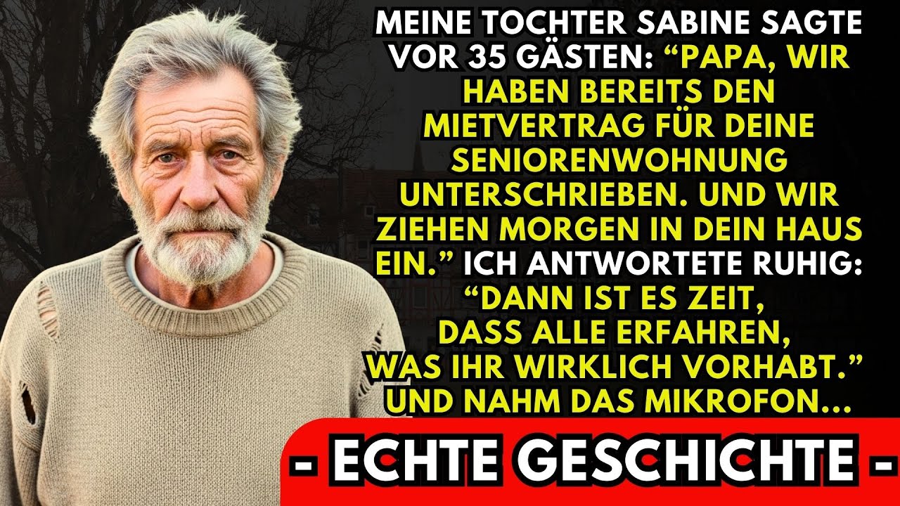 Ich stand beim 68. Geburtstag vor 35 Gästen, als meine Tochter aufstand und lächelnd verkündete: „Papa, wir haben eine Überraschung für dich. Heinrich und ich sind dabei, in dein Haus...