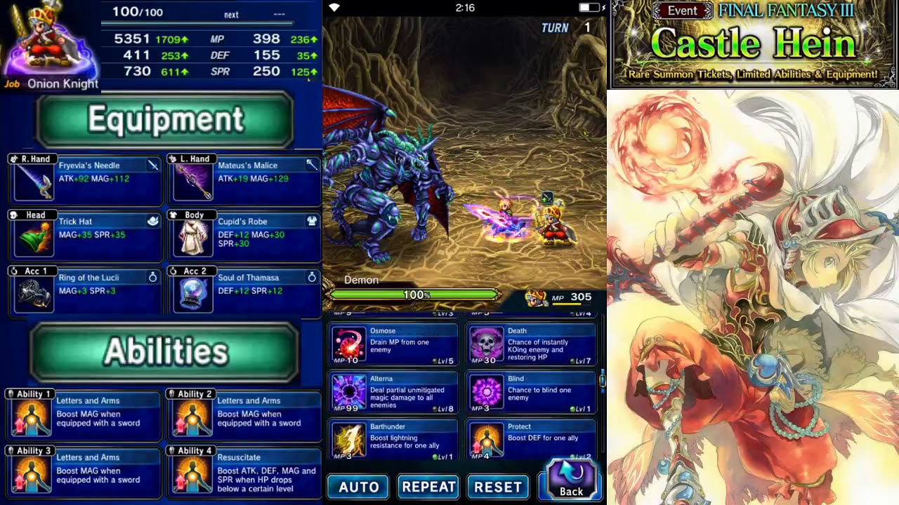 [FFBE] Hein's Castle ELT Onion Knight carry YouTube