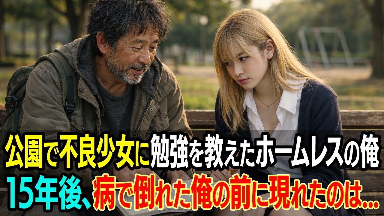 【感動する話】公園で泣く不良少女に勉強を教えたホームレスの俺。15年後、一文無しで病に倒れた俺に「おっちゃん」と泣きついた女医の正体とは…【朗読・シニア】