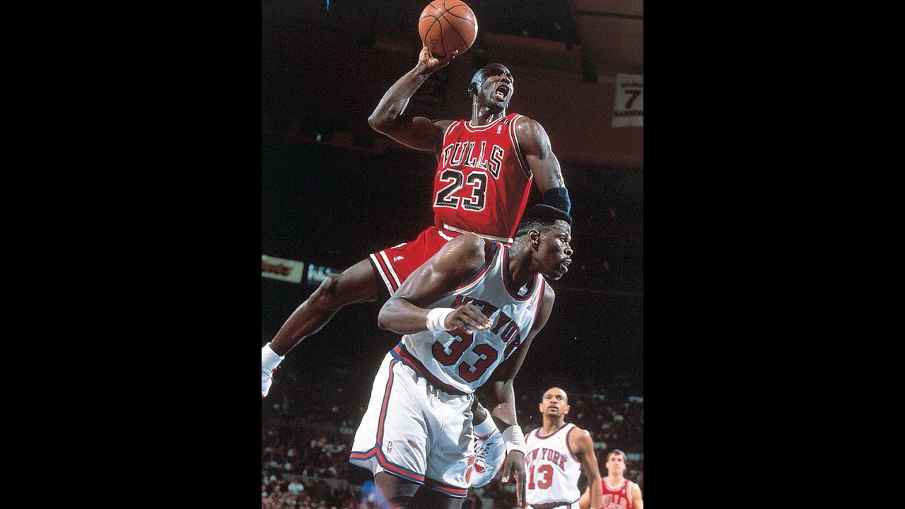 HD Michael Jordan dunks over Patrick 