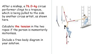 OpenStax | University Physics | Chapter 6 | After a mishap, a 76.0-kg circus performer clings to