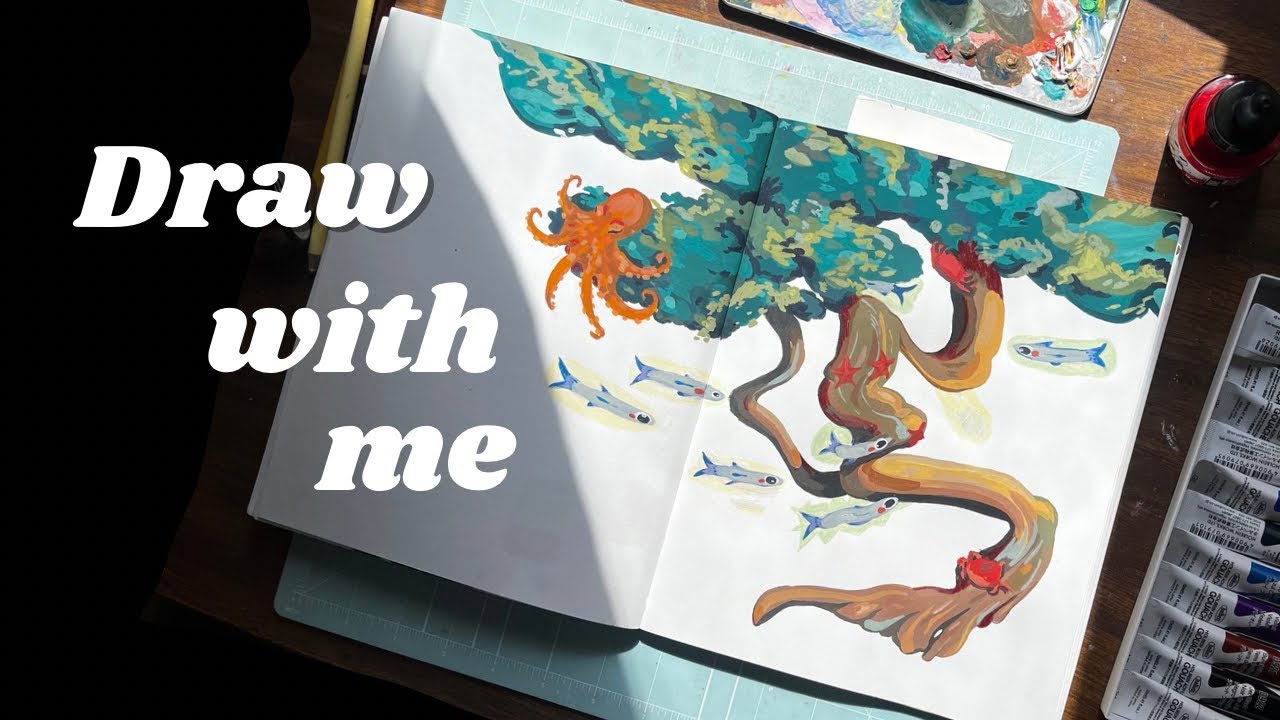 морские животные и деревья / сессия по созданию скетчбука №3