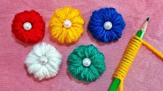 Amazing Trick with Pencil - Easy Woolen Flower Craft Idea