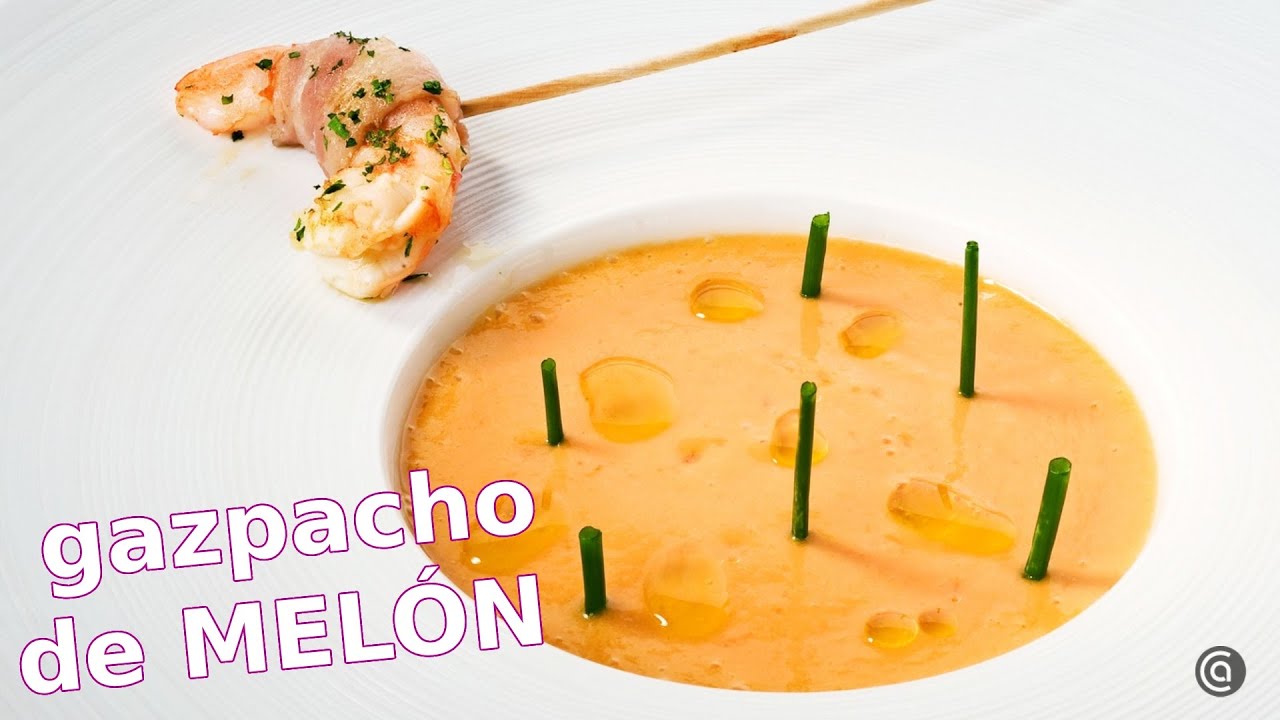 Gazpacho de melón con brocheta de langostinos // Cocina Abierta