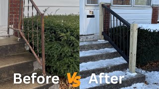 Old Unsafe Railing Replaced With a New Metal & Wood Railing (Before & After)