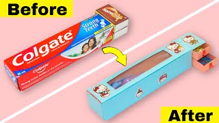 How to make pencil box from matchbox and colgate box || Diy pencil box from matchbox