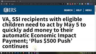 IRS News VA, SSI recipients with eligible children need to act by May 5 to quickly add money to EIP Guide