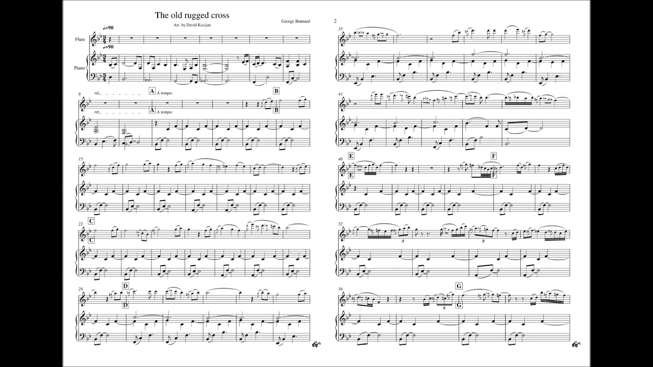 The Old Rugged Cross Piano Flute Sheet Music You
