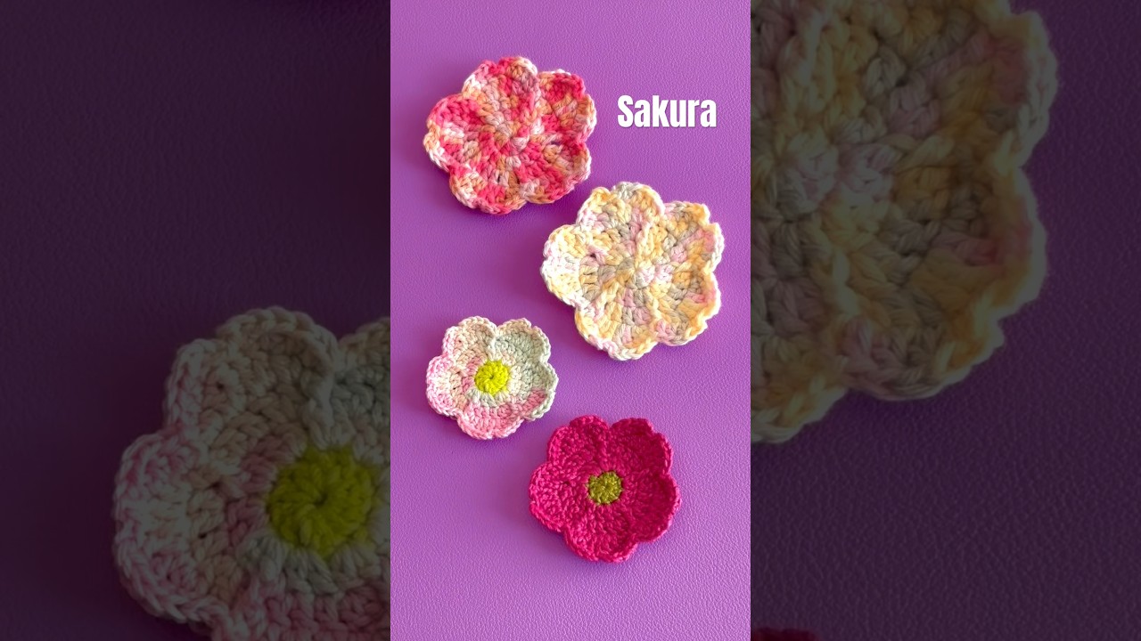 ↑桜の編み方?SAKURA. #short #crochettutorial #かぎ針編み #sakura 
