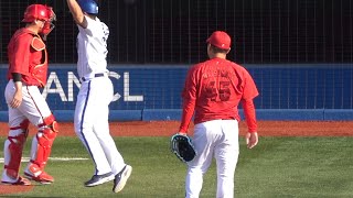 松本竜也が猛省、捕手會澤のサインに首を振るシーン。投じた146キロを右翼席に運ばれる。「自分が自信を持って投げた球をあそこまで打たれた。結果を受け止めたい。同じ失敗はしたくない」2023年５月４日