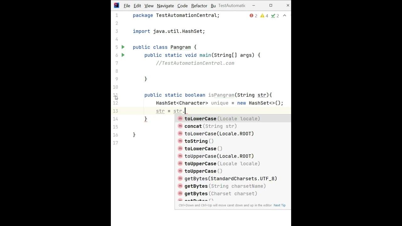 Java Program To Check If a Sentence is a Pangram #javainterview - YouTube