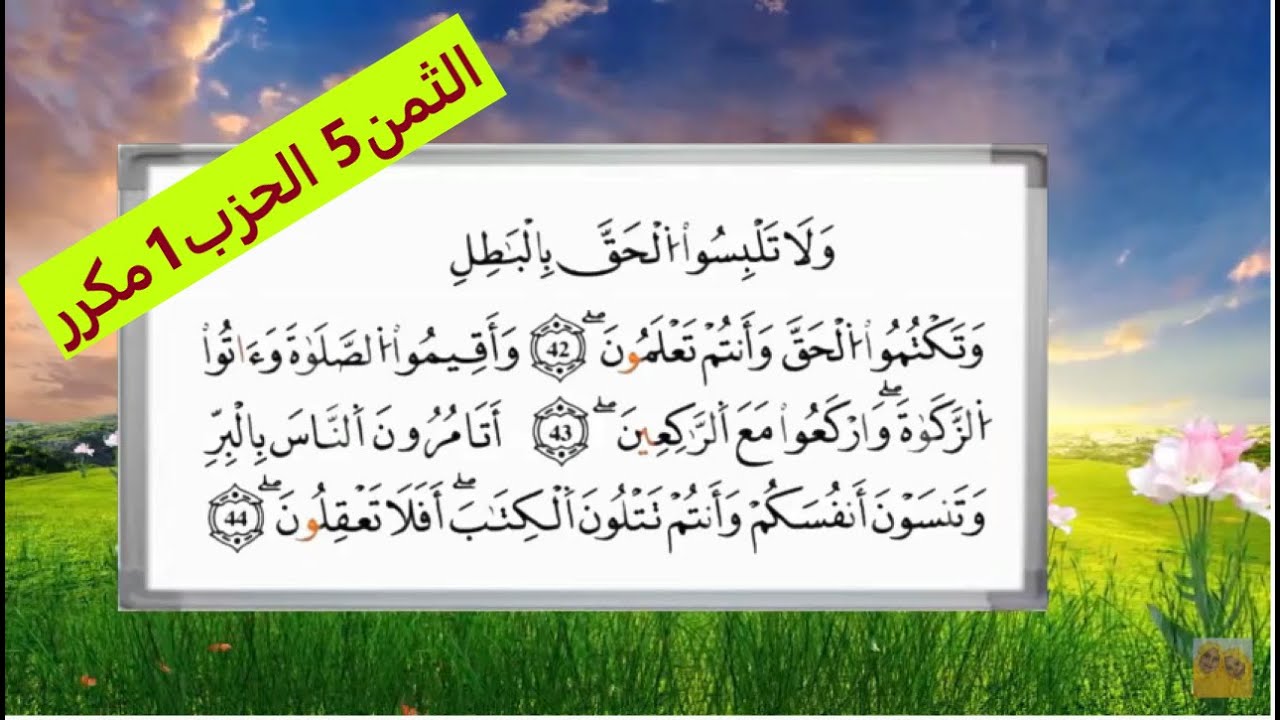 الثمن الخامس من الحزب الأول برواية ورش  مكرر لتثبيت الحفظ  مصحف التجويد الملون