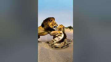 AI Animal Fighting，Lions and pythons #lion #ihavethisthingwithplants #snake#ai  #snake