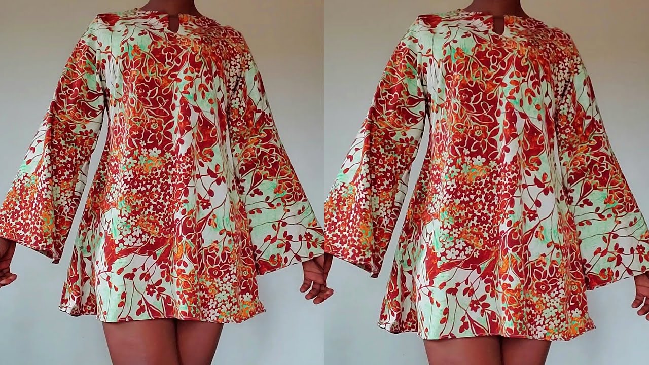 Как выкроить и сшить стильное платье-футляр с рукавами-колокольчиками. #diy #howto #sewingtutorial