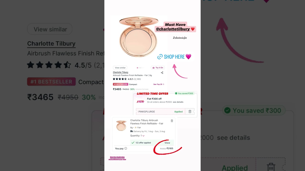 MUST HAVE Nykaa FLASH SALE Charlotte Tilbury Airbrush Flawless Finish HOT PINK SALE 