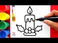 Dibujo VELA NAVIDEÑA (con Brillantina) para Niños ✨ | Christmas Candle Drawing with Glitter for Kids