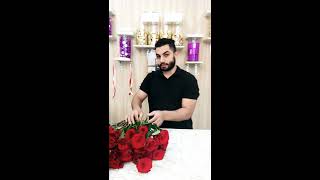 تعليم تنسيق بوكيه ورد  احمر 50حبه ولف رائع how too make red rose arrange